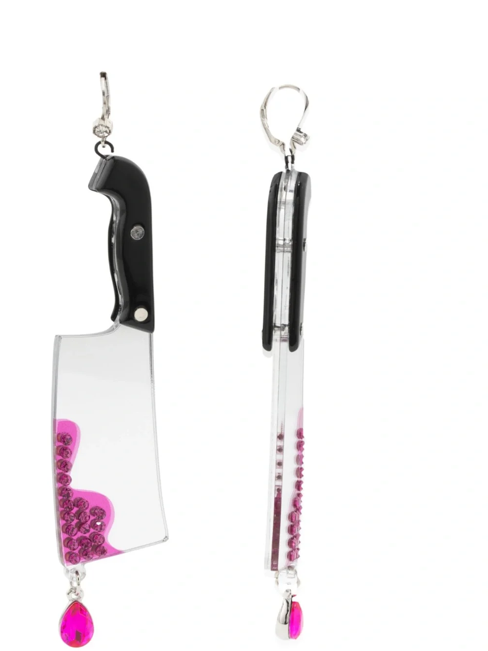 Betsey Johnson Black Handle Cleaver Earrings with Hot Pink Accents